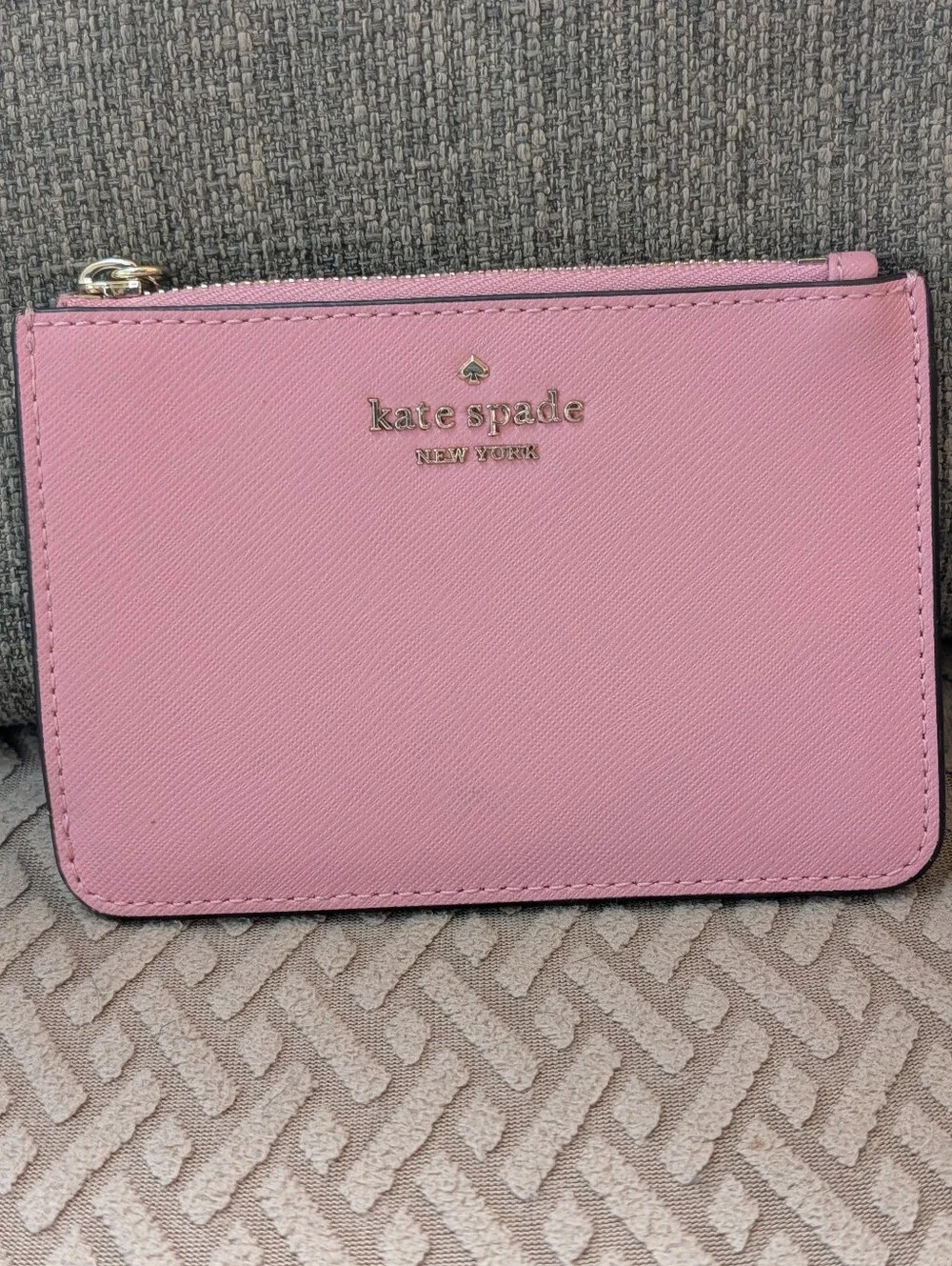 Kate Spade Pink Leather Zip Card Case Keyring Wallet EUC